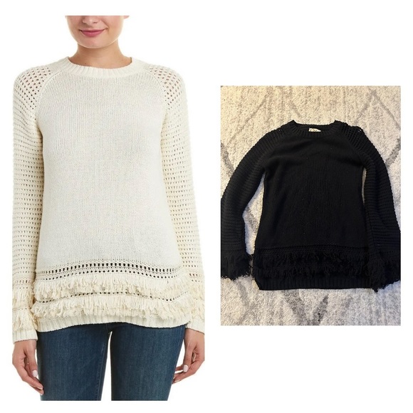 Chaser Sweaters - Chaser X Revolve Fringe Chunky Knit Pullover Bell Sleeve Sweater in Black